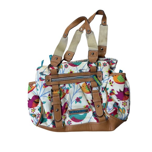 Lily Bloom Birds and Flowers Satchel Print Canvas & Faux Leather Tote Bag - Picture 1 of 8